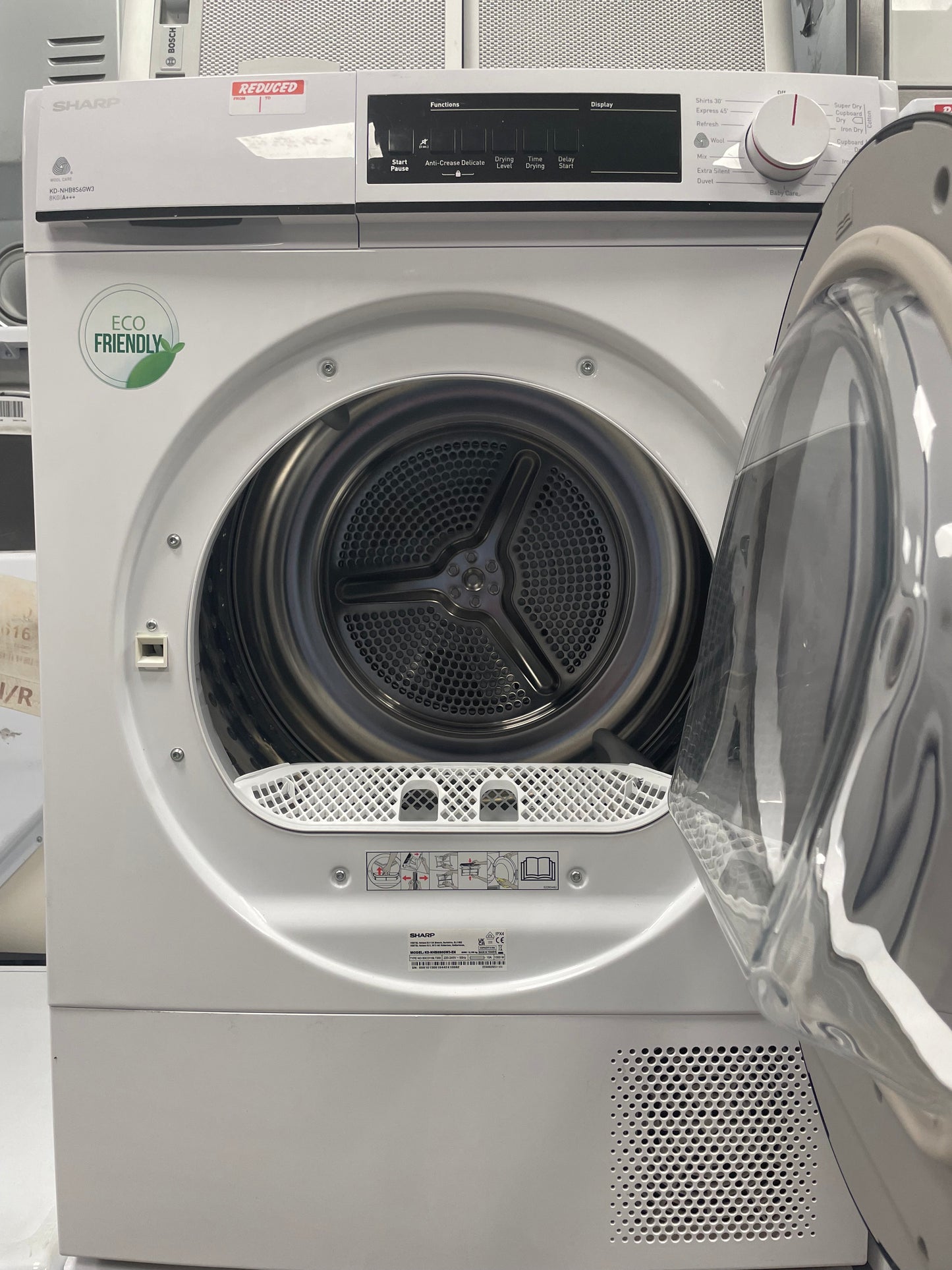 Sharp KD-NHB8S6GW3-EN 8Kg Heat Pump Tumble Dryer - White - A+++ Rated