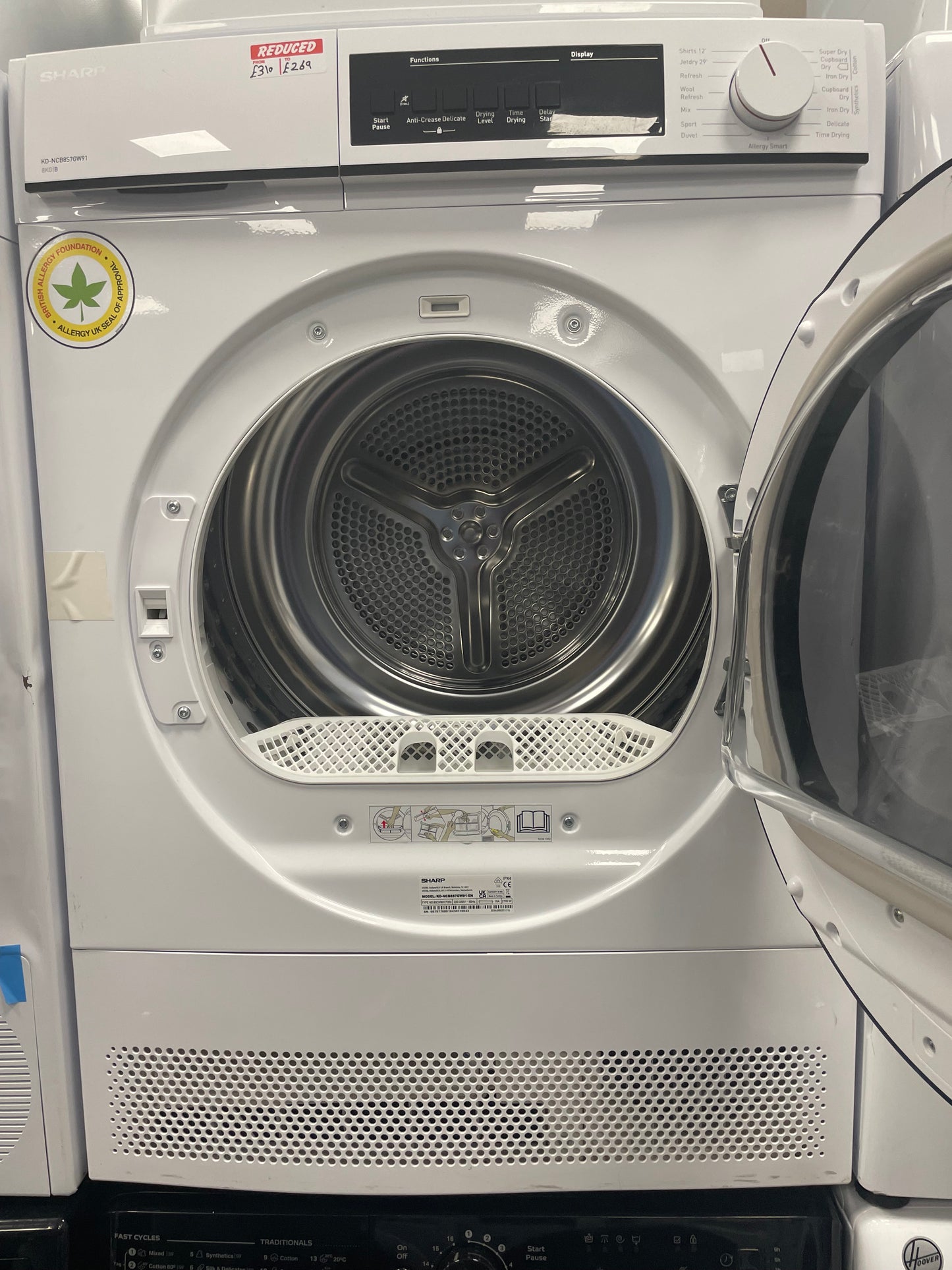 Sharp KD-NCB8S7GW91-EN 8Kg Condenser Tumble Dryer - White - B Rated