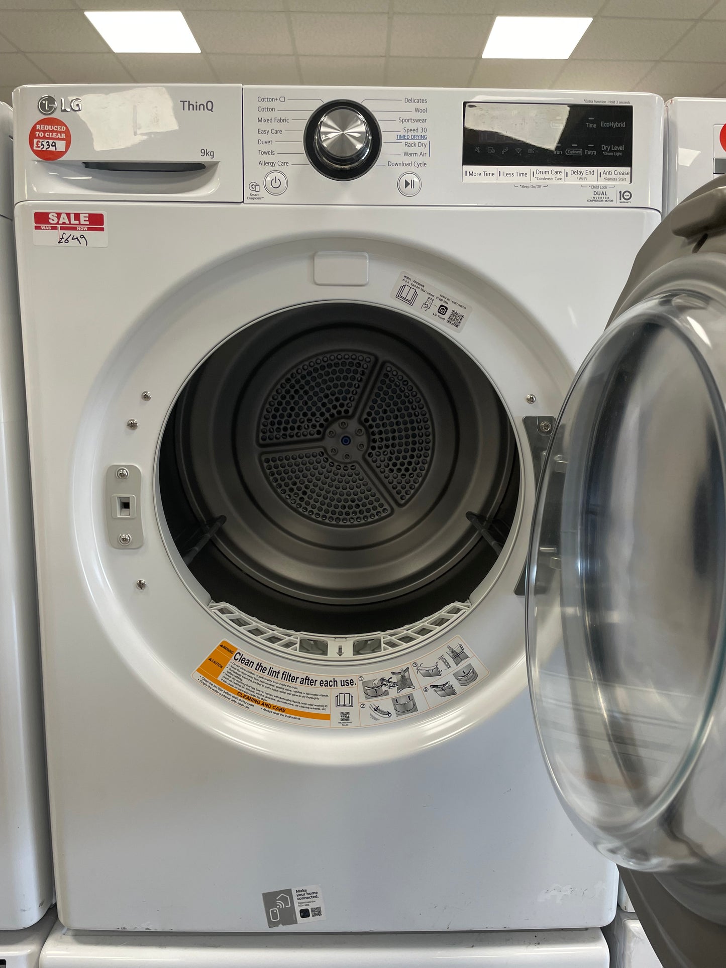 LG Dual Dry FDV309WN WiFi-enabled 9 kg Heat Pump Tumble Dryer - White