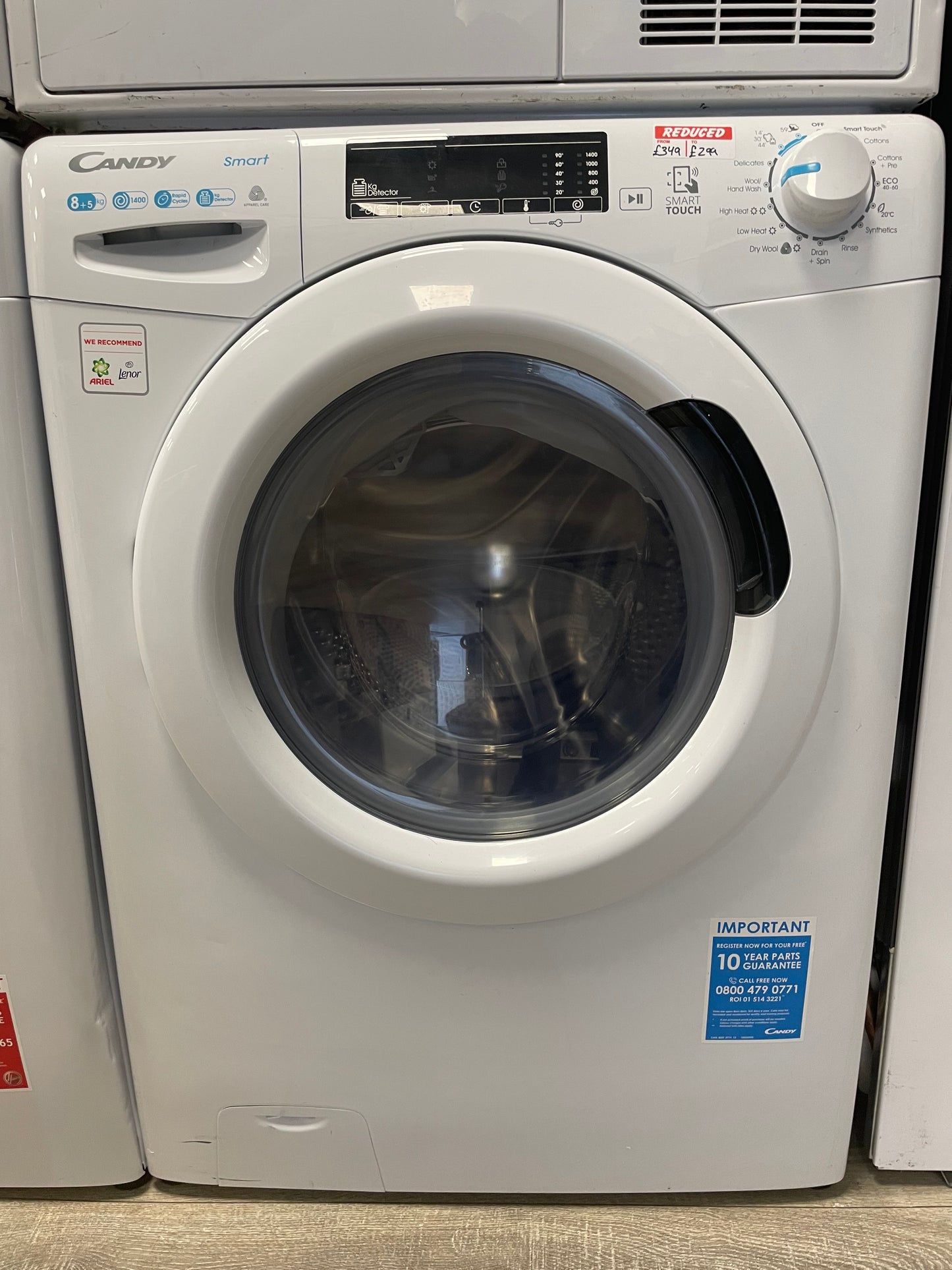 Candy Smart Pro CSW485TE180, Freestanding Washer Dryer, 8Kg Wash + 5Kg Dry, 1400 RPM, WIFI enabled, White