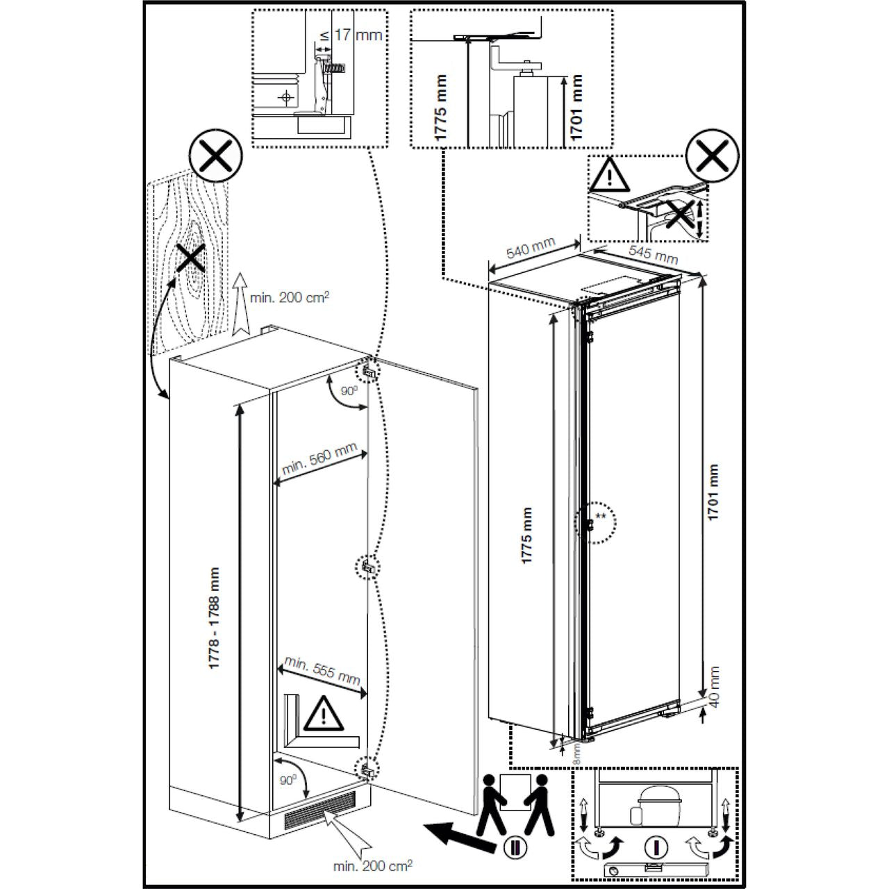 Beko BFFD4577 Integrated 178cm Frost Free Upright Freezer with Sliding Door Hinge Kit - E Rated