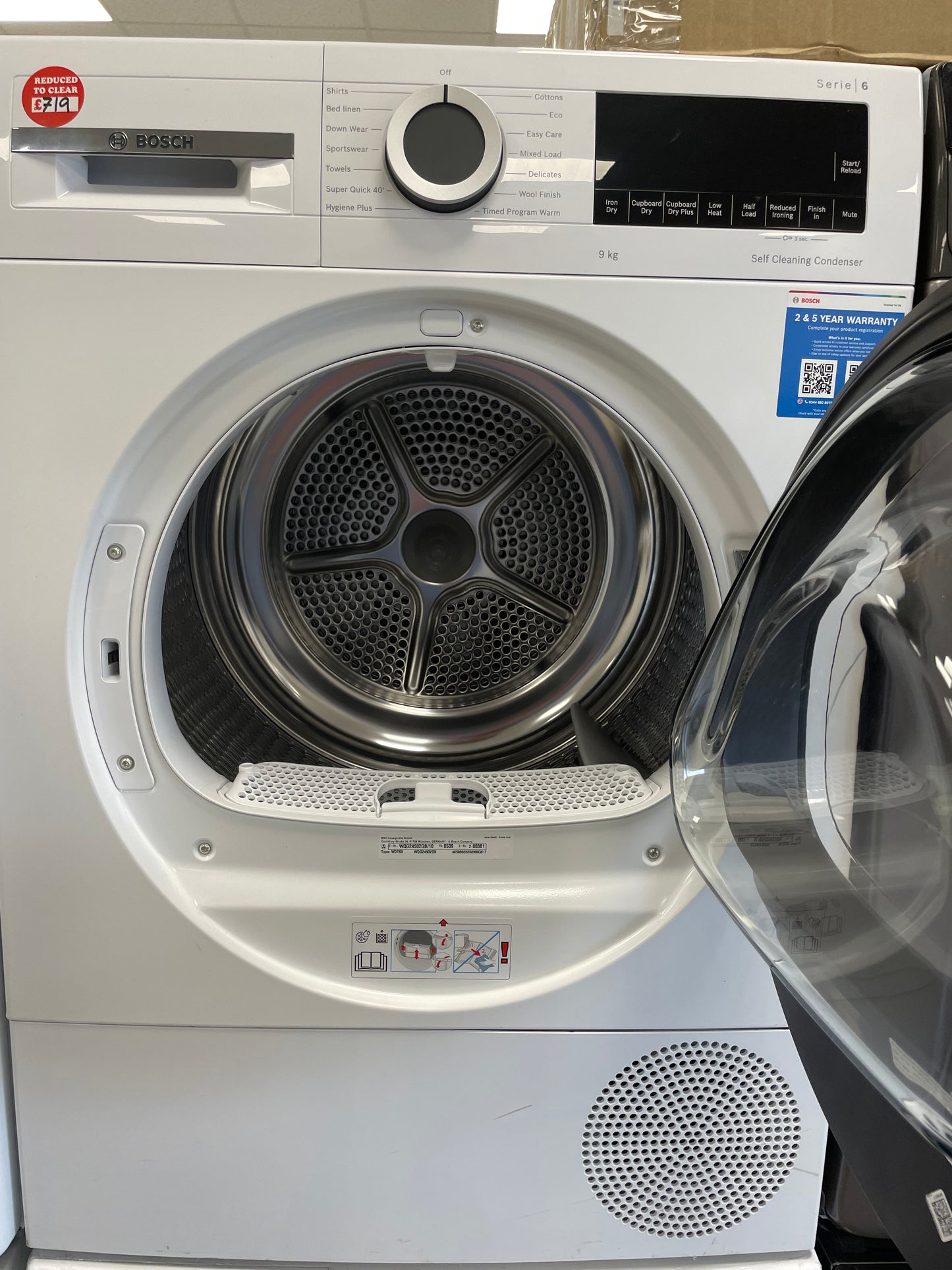 Bosch WQG24502GB Series 6
Heat Pump Tumble Dryer, 9kg, White, A+++ Rated