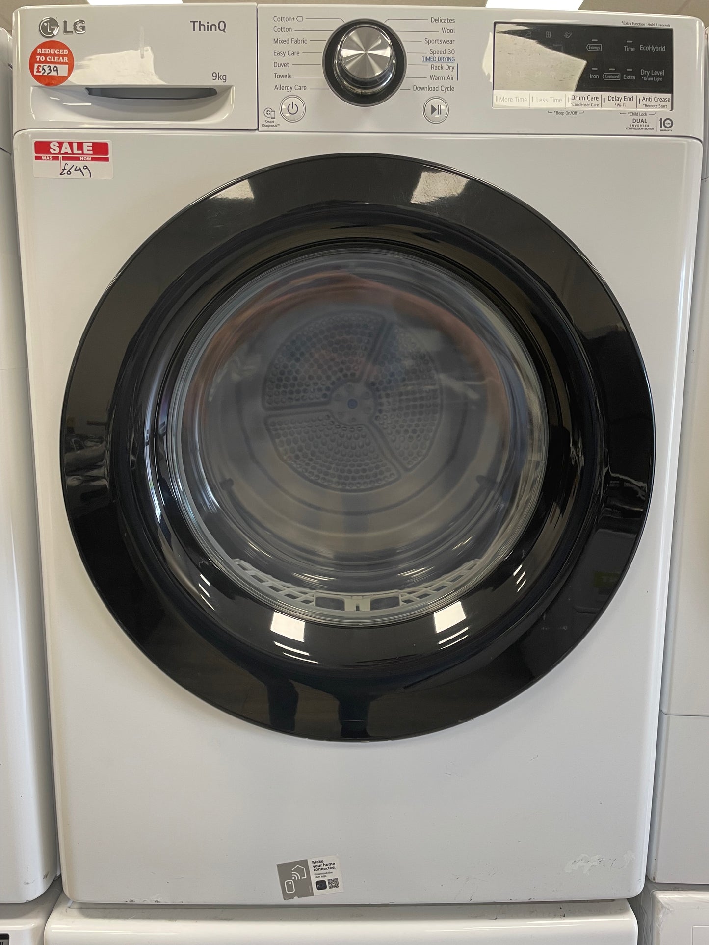 LG Dual Dry FDV309WN WiFi-enabled 9 kg Heat Pump Tumble Dryer - White