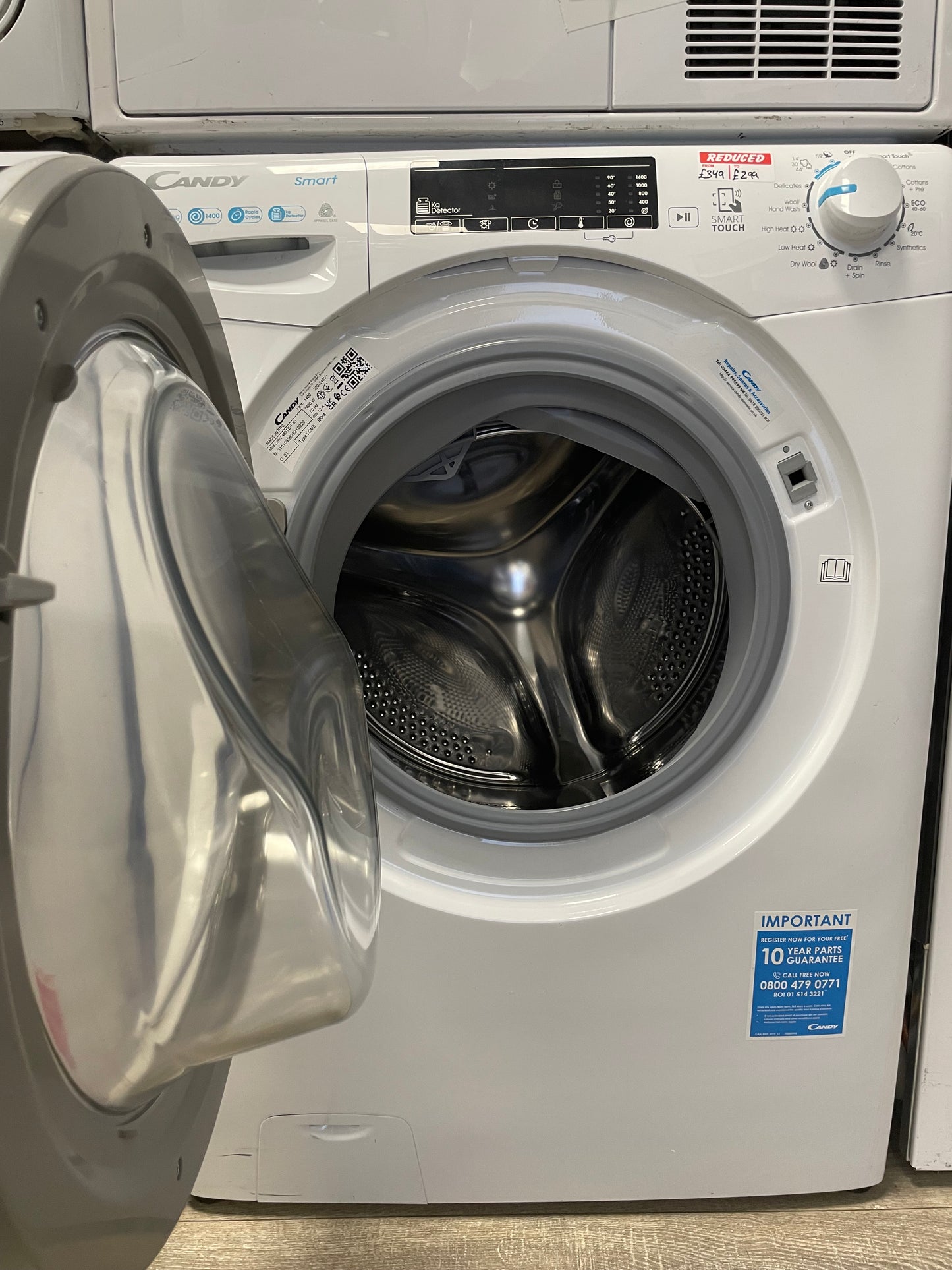 Candy Smart Pro CSW485TE180, Freestanding Washer Dryer, 8Kg Wash + 5Kg Dry, 1400 RPM, WIFI enabled, White
