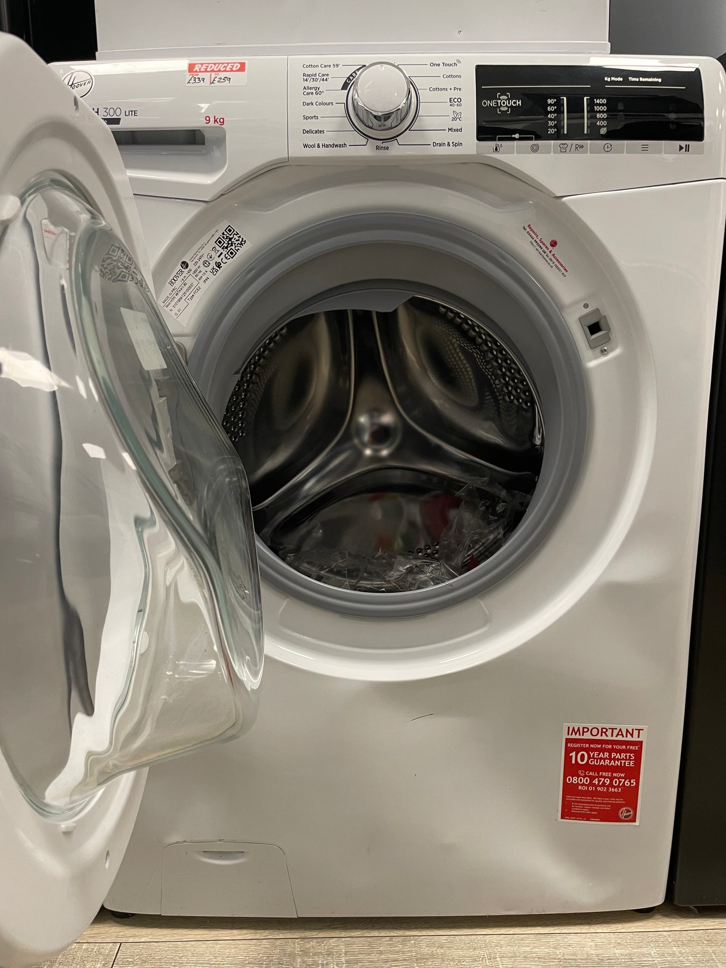 HOOVER H-WASH 300 LITE H3W 49TA4/1-80 NFC 9 kg 1400 Spin Washing Machine - White