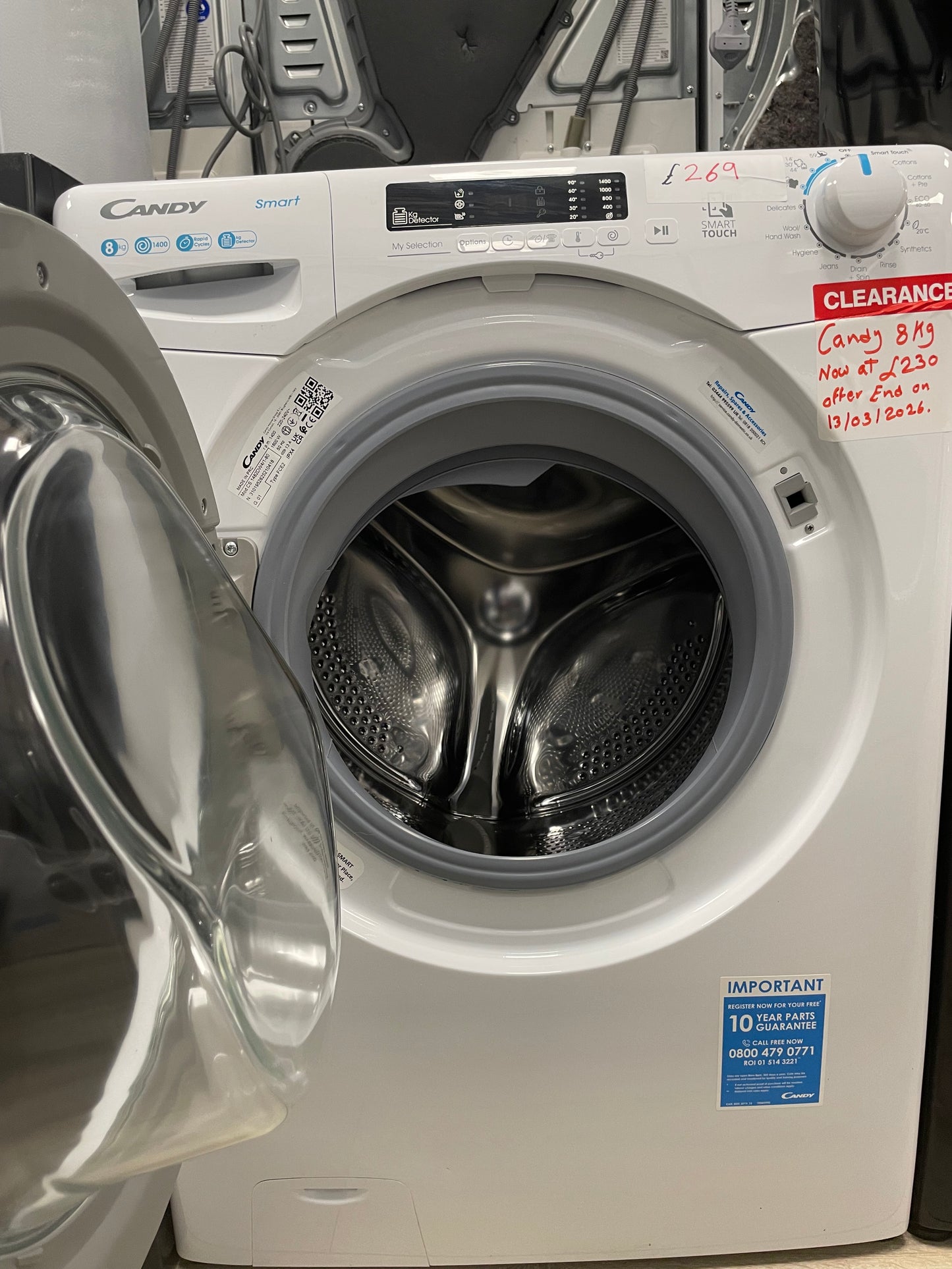 Candy CS 1482DW4/1-80
Washing Machine, 8kg, 1400 Spin, White, B Rated