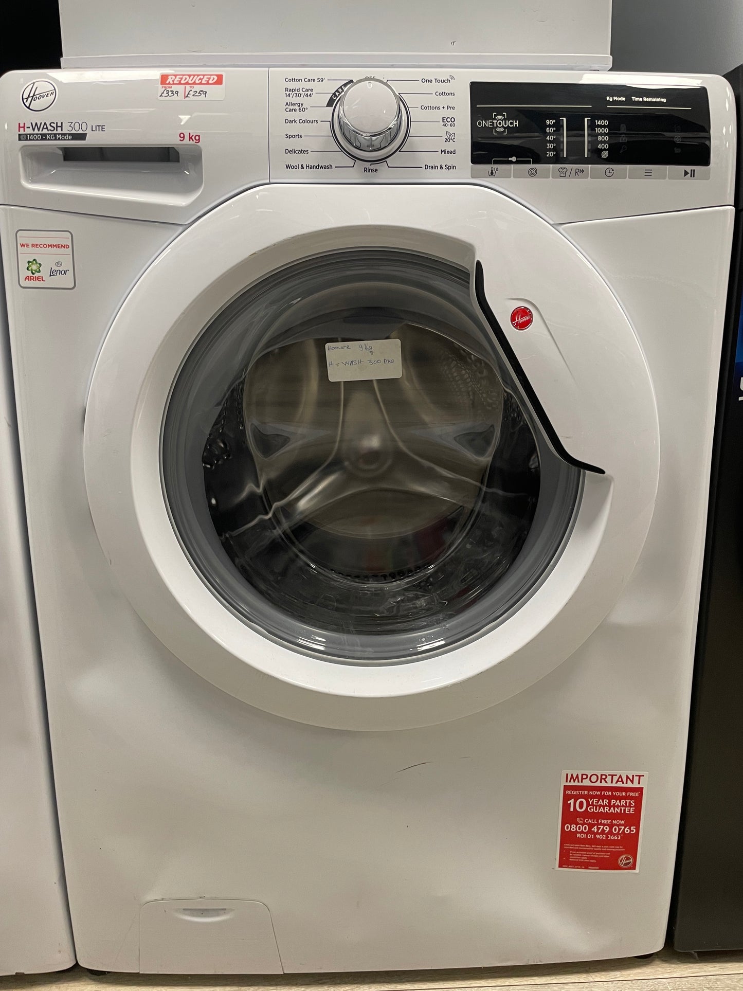 HOOVER H-WASH 300 LITE H3W 49TA4/1-80 NFC 9 kg 1400 Spin Washing Machine - White