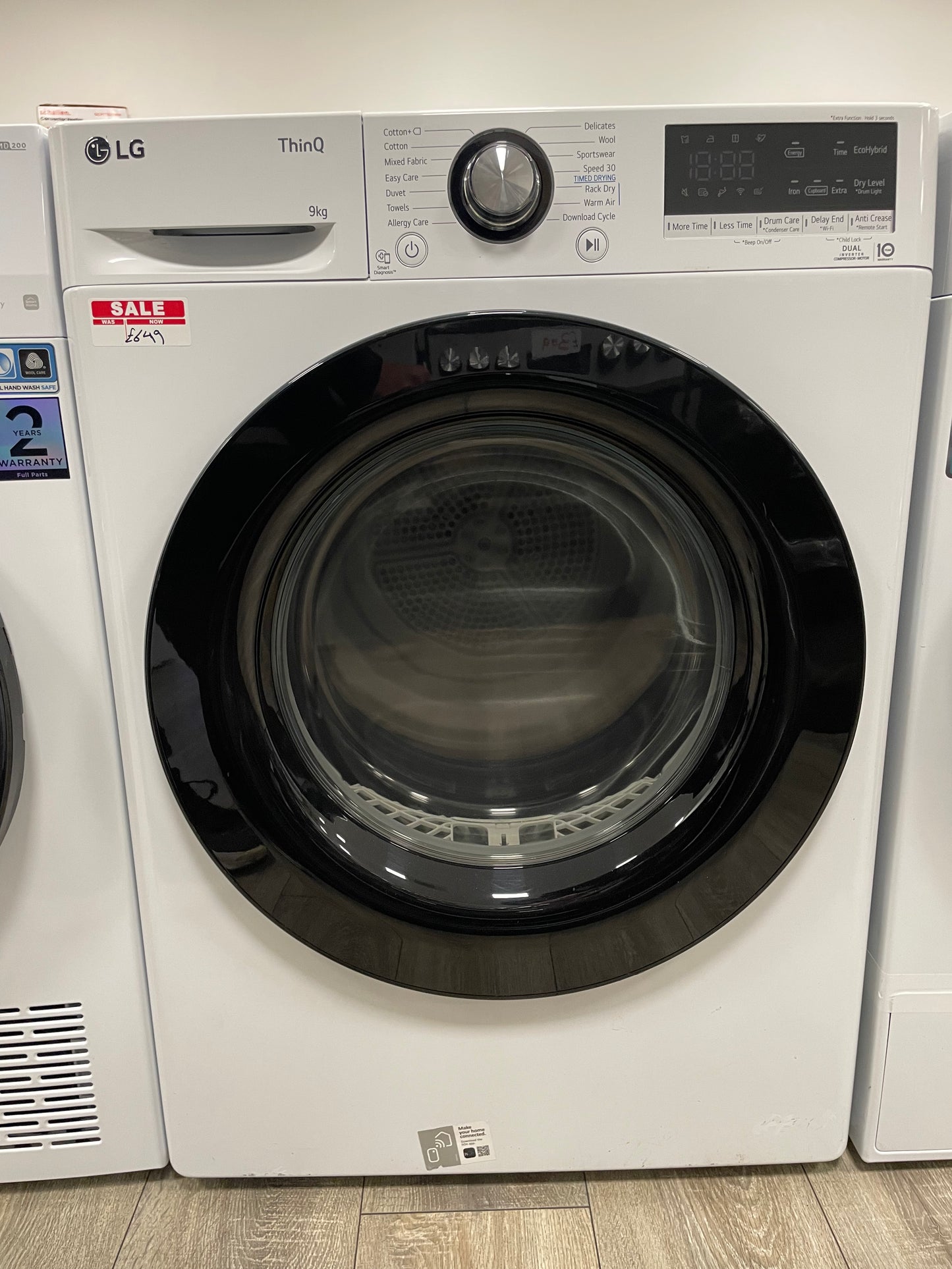 LG Dual Dry FDV309WN WiFi-enabled 9 kg Heat Pump Tumble Dryer - White