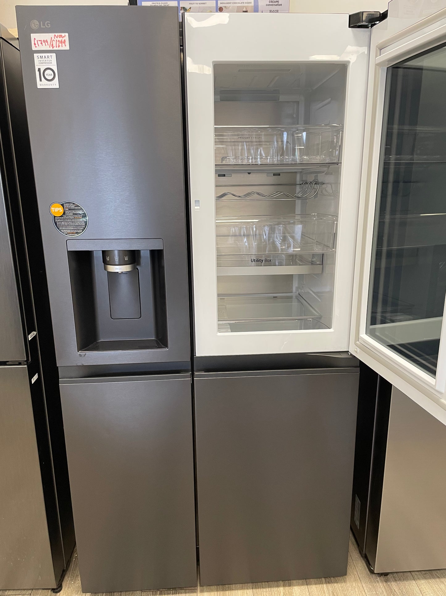 LG InstaView GSXE91EVAD American-Style Smart Fridge Freezer - Black Steel